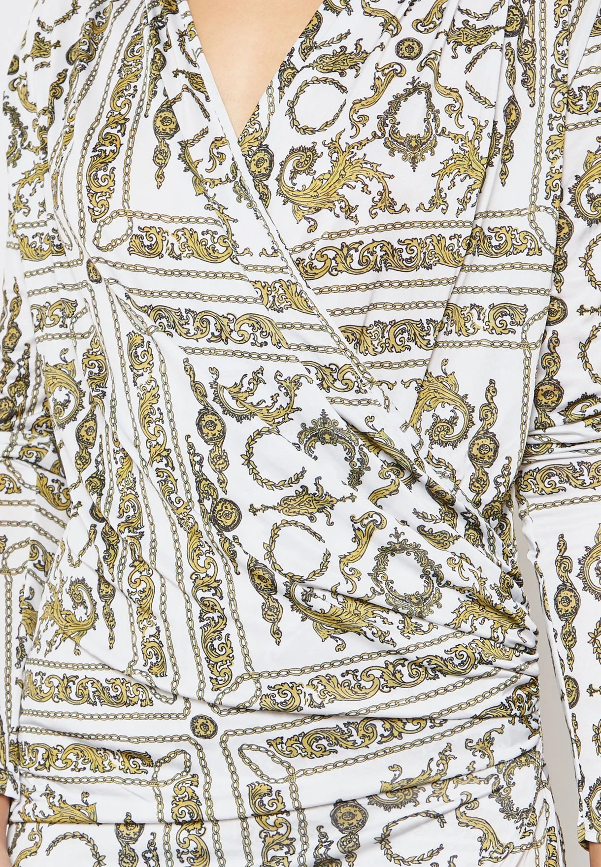 Baroque Print Wrap Front Drape Dress 3 Baroque Print Wrap Front Drape Dress - Image 3