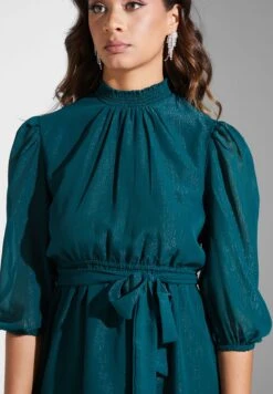 High Neck Belted Puff Sleeve Dress -Silk Bloom Dresses Store 3 zoom desktop 89