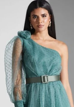 One Shoulder Tulle Detail Belted Dress -Silk Bloom Dresses Store 3 zoom desktop 903
