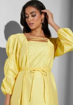 Puff Sleeve Pleat Detail Dress -Silk Bloom Dresses Store 3 zoom desktop 910