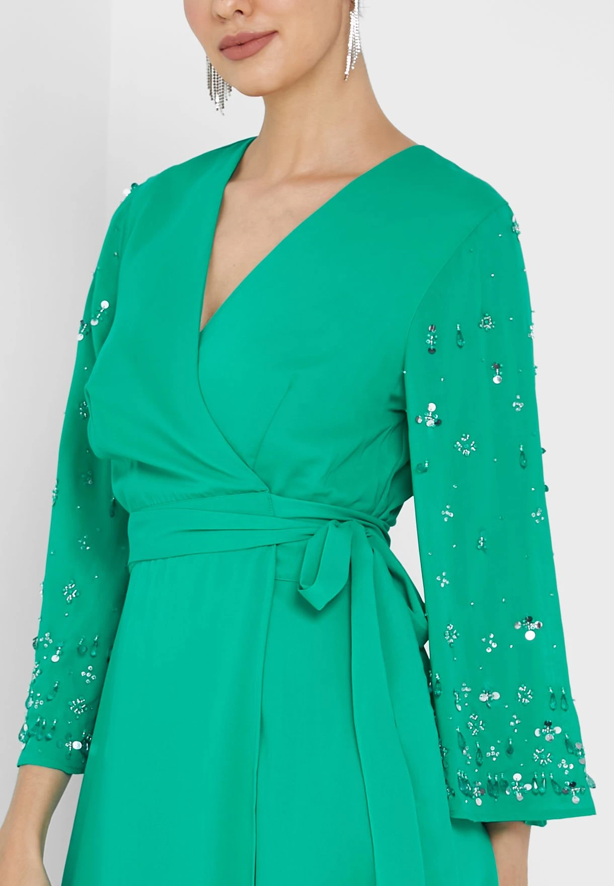Embellished Sleeve Wrap Dress 3 Embellished Sleeve Wrap Dress - Image 3