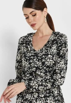 ELLA Printed V Neck Dress -Silk Bloom Dresses Store 3 zoom desktop 95