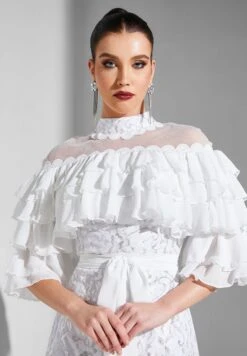 Ruffle High Neck Tie Detail Dress -Silk Bloom Dresses Store 3 zoom desktop 953