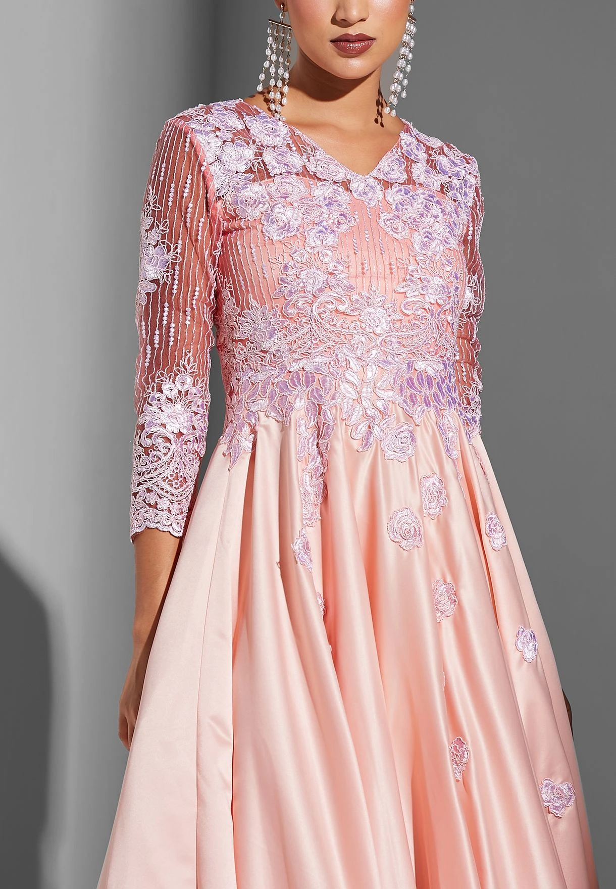 V-Neck Embroidered Pleat Detail Dress 3 V-Neck Embroidered Pleat Detail Dress - Image 3