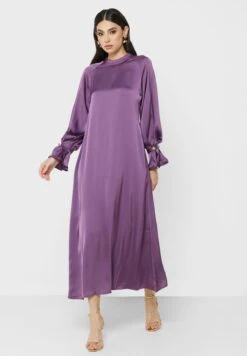 Puff Sleeve Satin Dress -Silk Bloom Dresses Store 4 zoom desktop 1013
