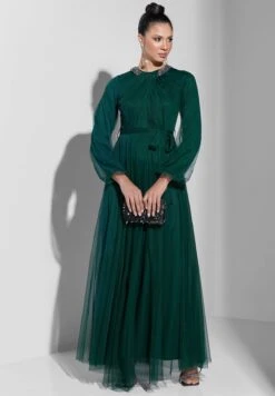 Embellished Neck Belted Tulle Dress -Silk Bloom Dresses Store 4 zoom desktop 1017