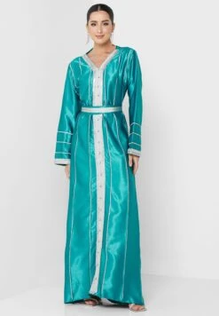 Embellished V-Neck Belted Dress -Silk Bloom Dresses Store 4 zoom desktop 1021