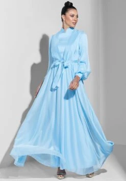 High Neck Balloon Sleeve Pleated Dress -Silk Bloom Dresses Store 4 zoom desktop 1042