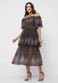 Cold Shoulder Ruffle Dress -Silk Bloom Dresses Store 4 zoom desktop 1073