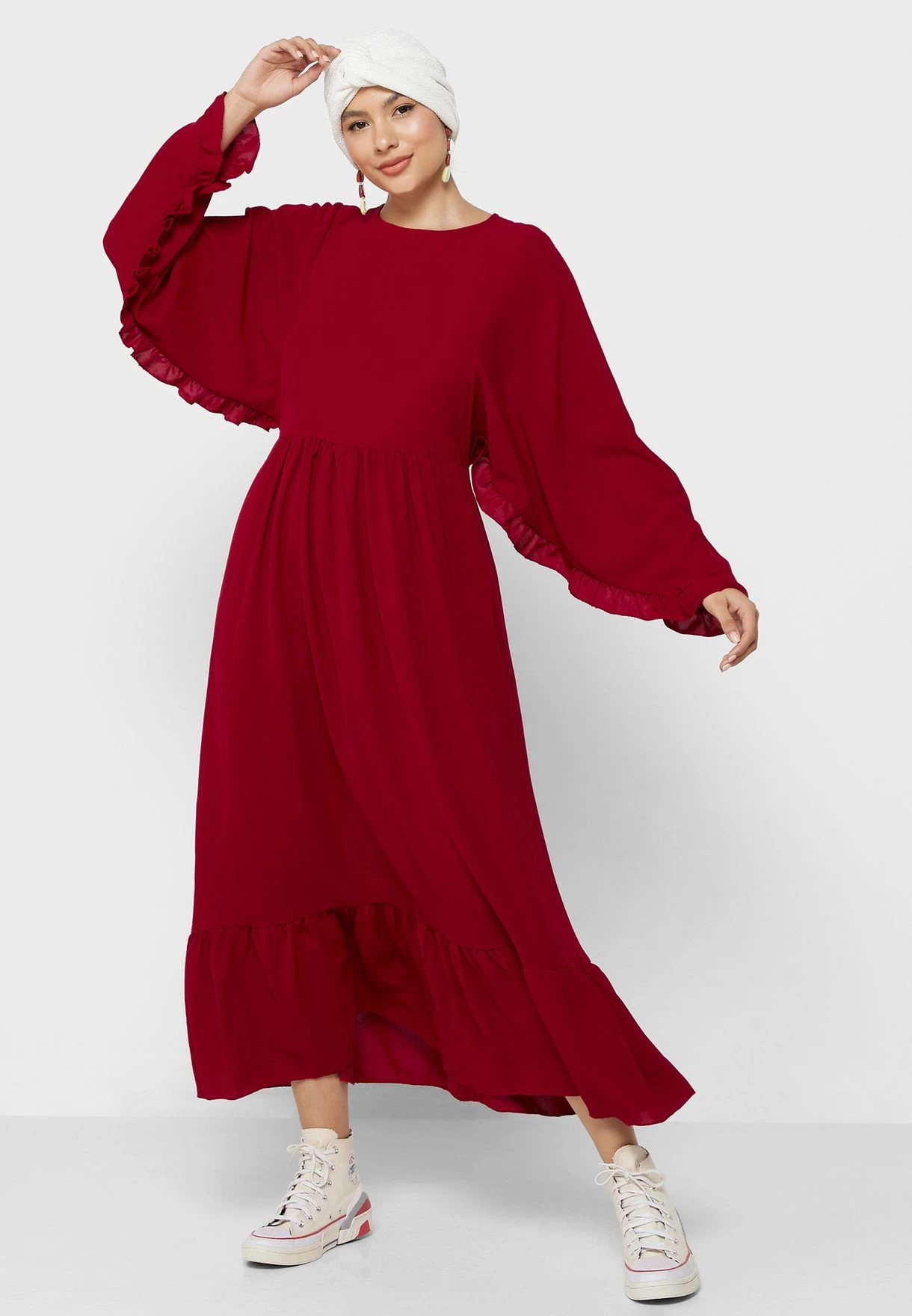 Frill Hem Batwing Sleeve Fit & Flare Dress 4 Frill Hem Batwing Sleeve Fit & Flare Dress - Image 4