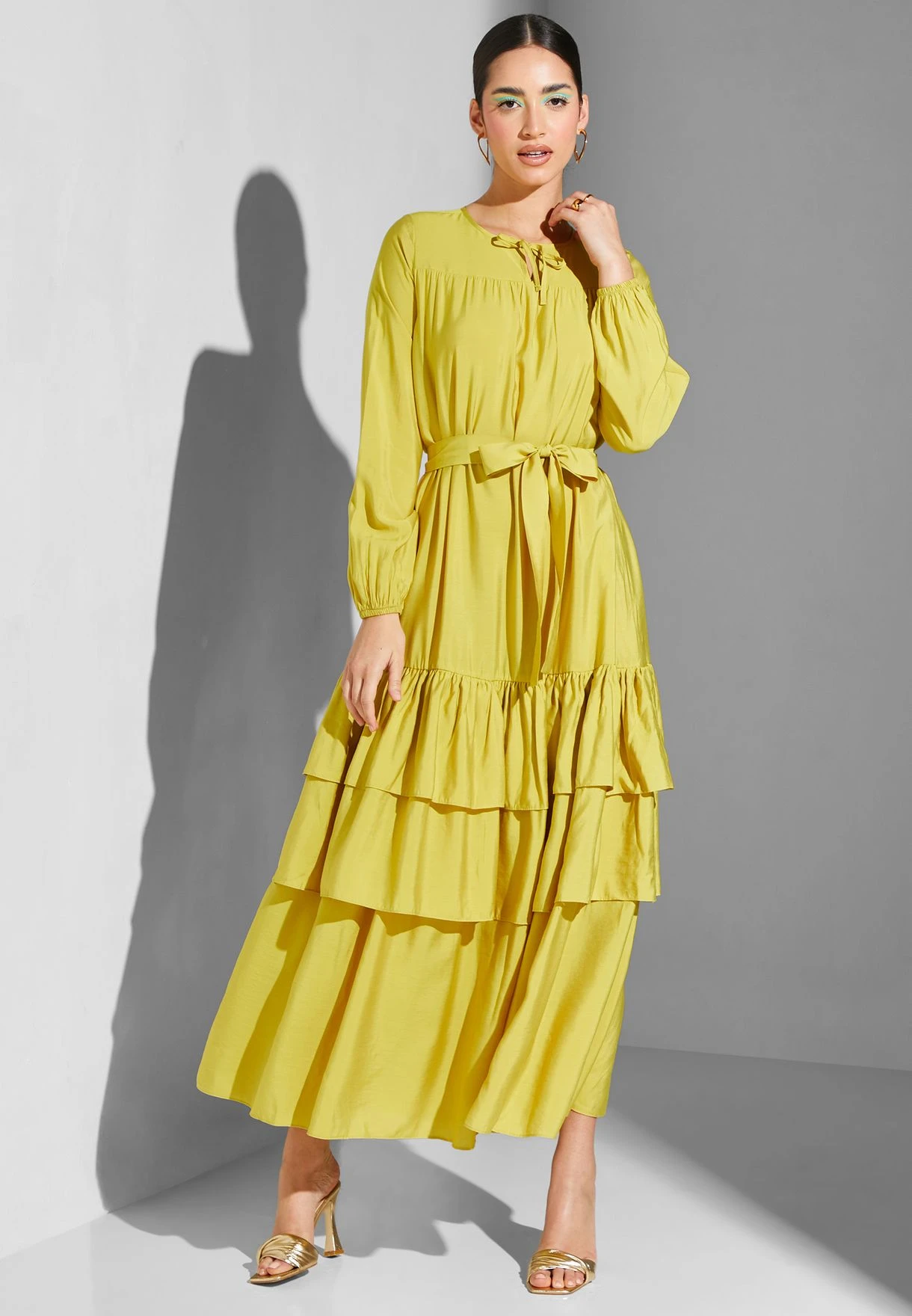 Ruffle Tiered Dress With Tie Neck 4 Ruffle Tiered Dress With Tie Neck - Image 4