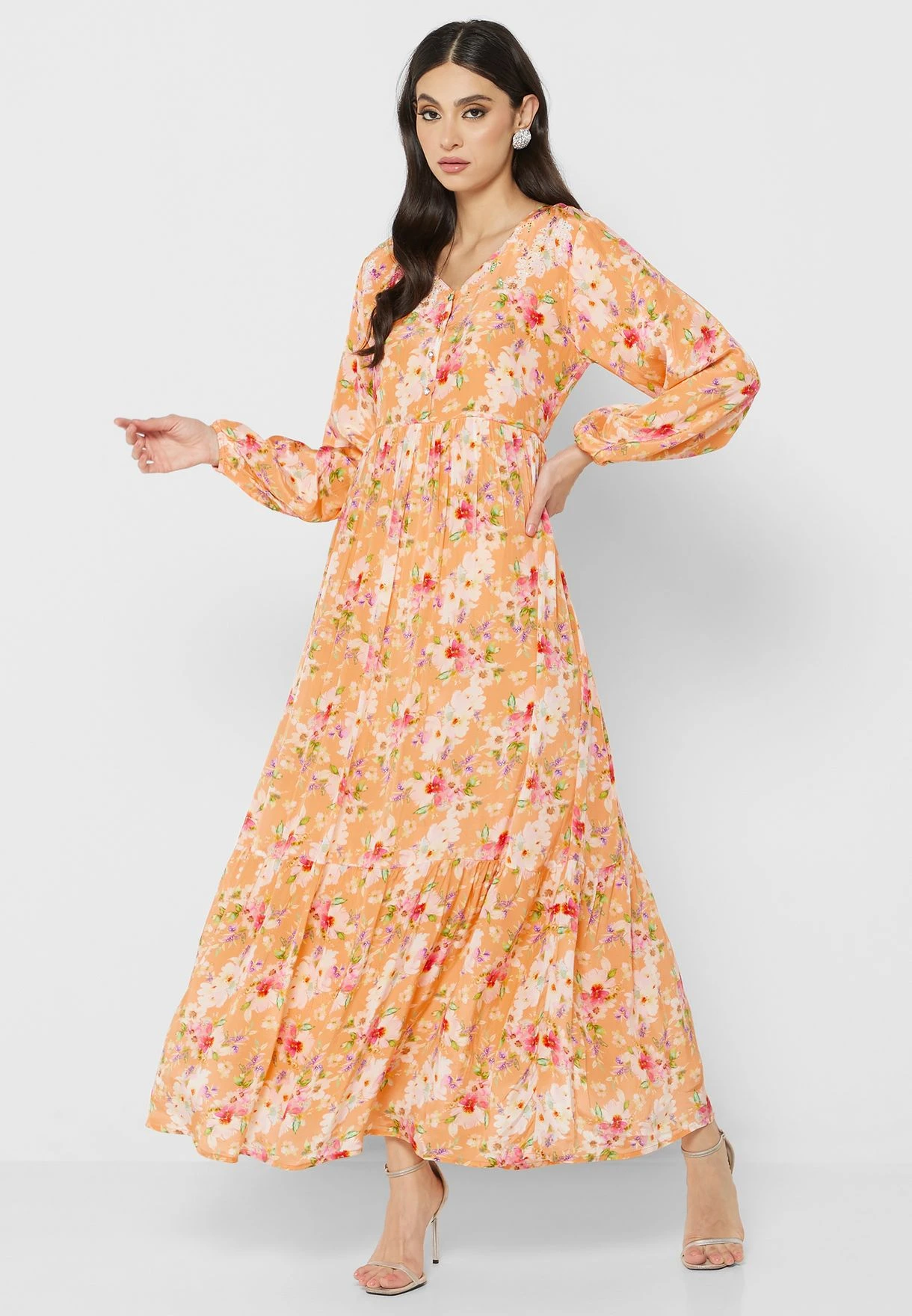 Floral Print Puff Sleeve Tiered Dress 4 Floral Print Puff Sleeve Tiered Dress - Image 4