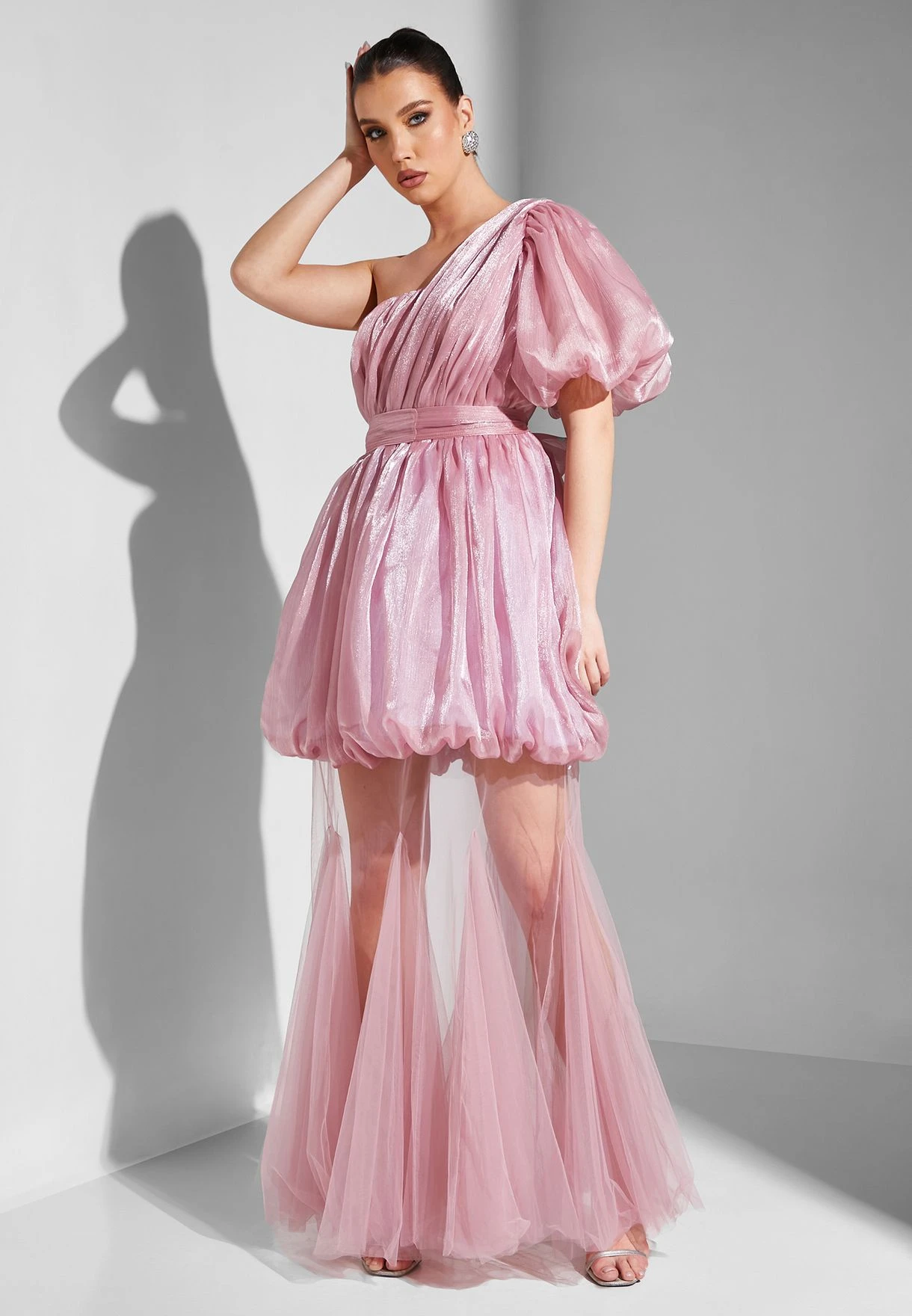 One Shoulder Balloon Sleeve Dress 4 One Shoulder Balloon Sleeve Dress - Image 4