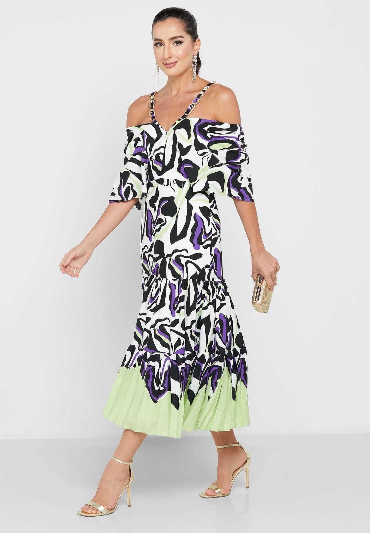 Printed Plisse Hem Dress 4 Printed Plisse Hem Dress - Image 4