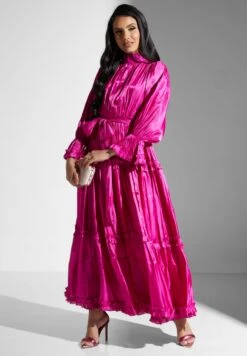 High Neck Ruffle Sleeve Belted Plisse Dress 7 High Neck Ruffle Sleeve Belted Plisse Dress -Silk Bloom Dresses Store 4 zoom desktop 1115