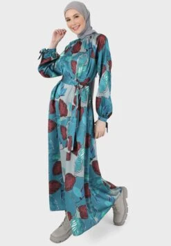 Floral Print Balloon Sleeve Belted Dress -Silk Bloom Dresses Store 4 zoom desktop 1122