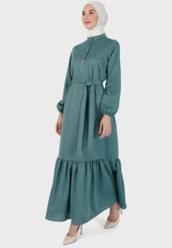 Button Detail Belted Tiered Hem Dress -Silk Bloom Dresses Store 4 zoom desktop 1127