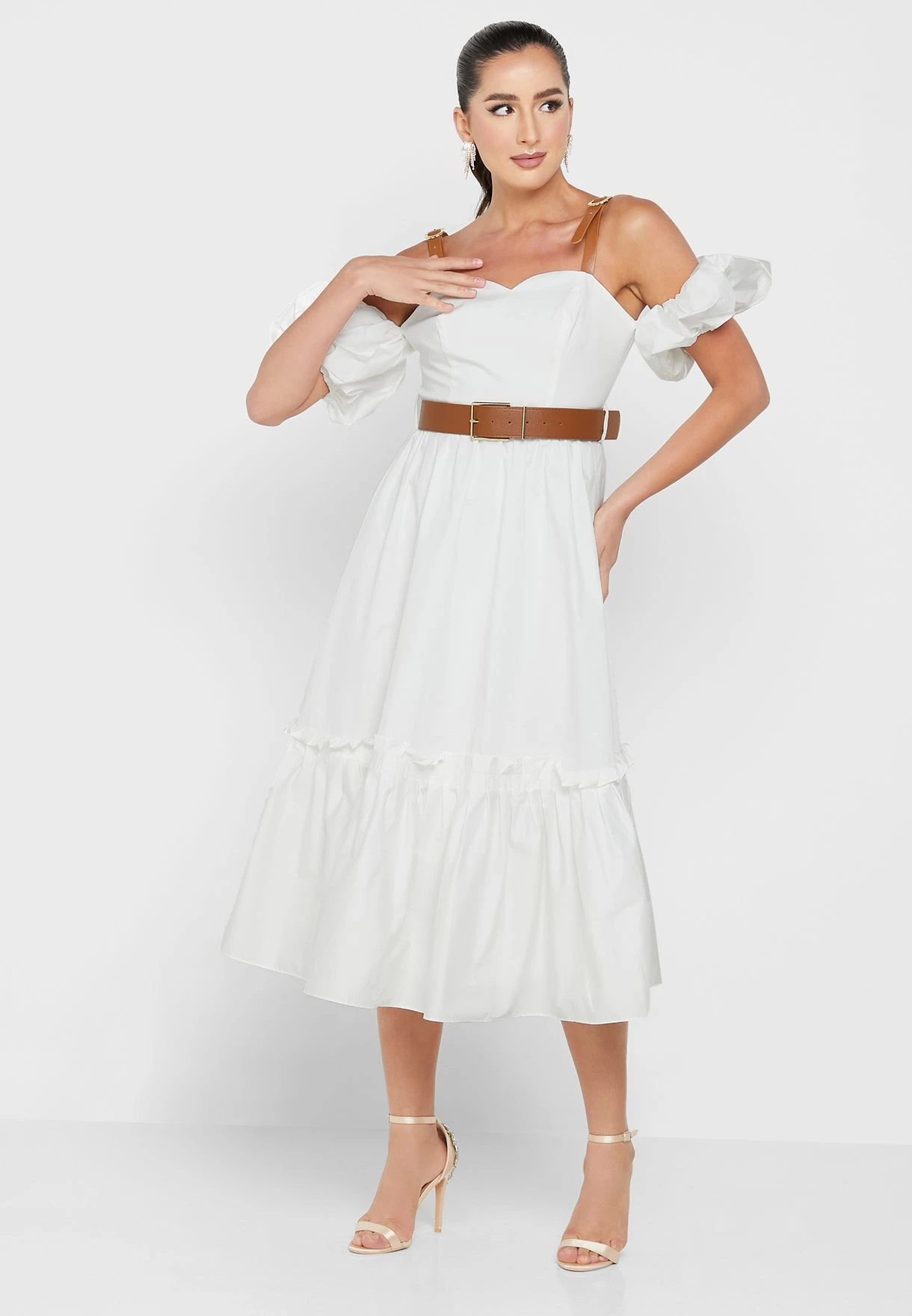 Balloon Sleeve Tiered Belted Dress 4 Balloon Sleeve Tiered Belted Dress - Image 4
