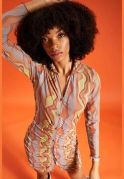 DeFacto V-Neck Long Sleeve Printed Mini Dress -Silk Bloom Dresses Store 4 zoom desktop 118