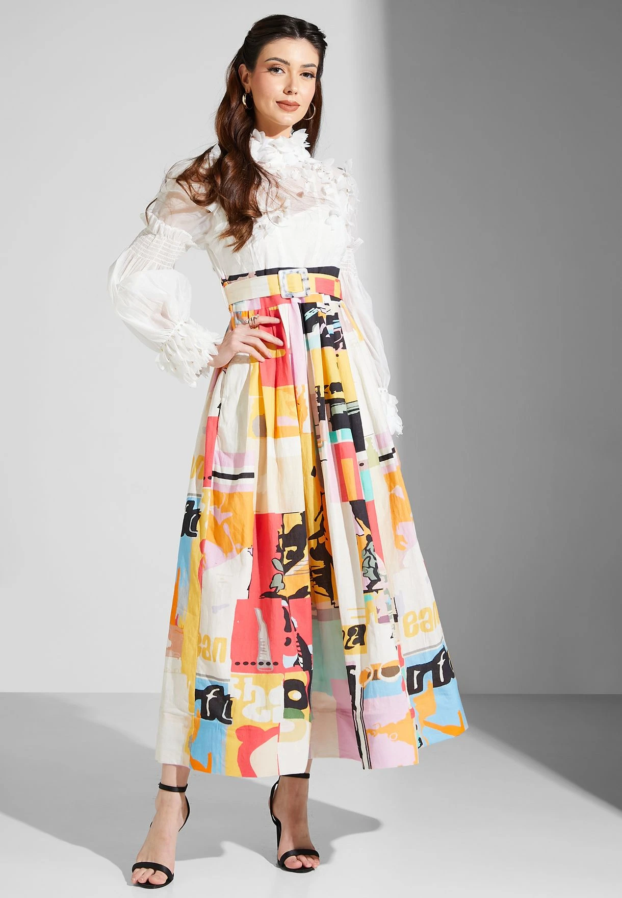 Applique Detail Printed Pleated Dress 4 Applique Detail Printed Pleated Dress - Image 4