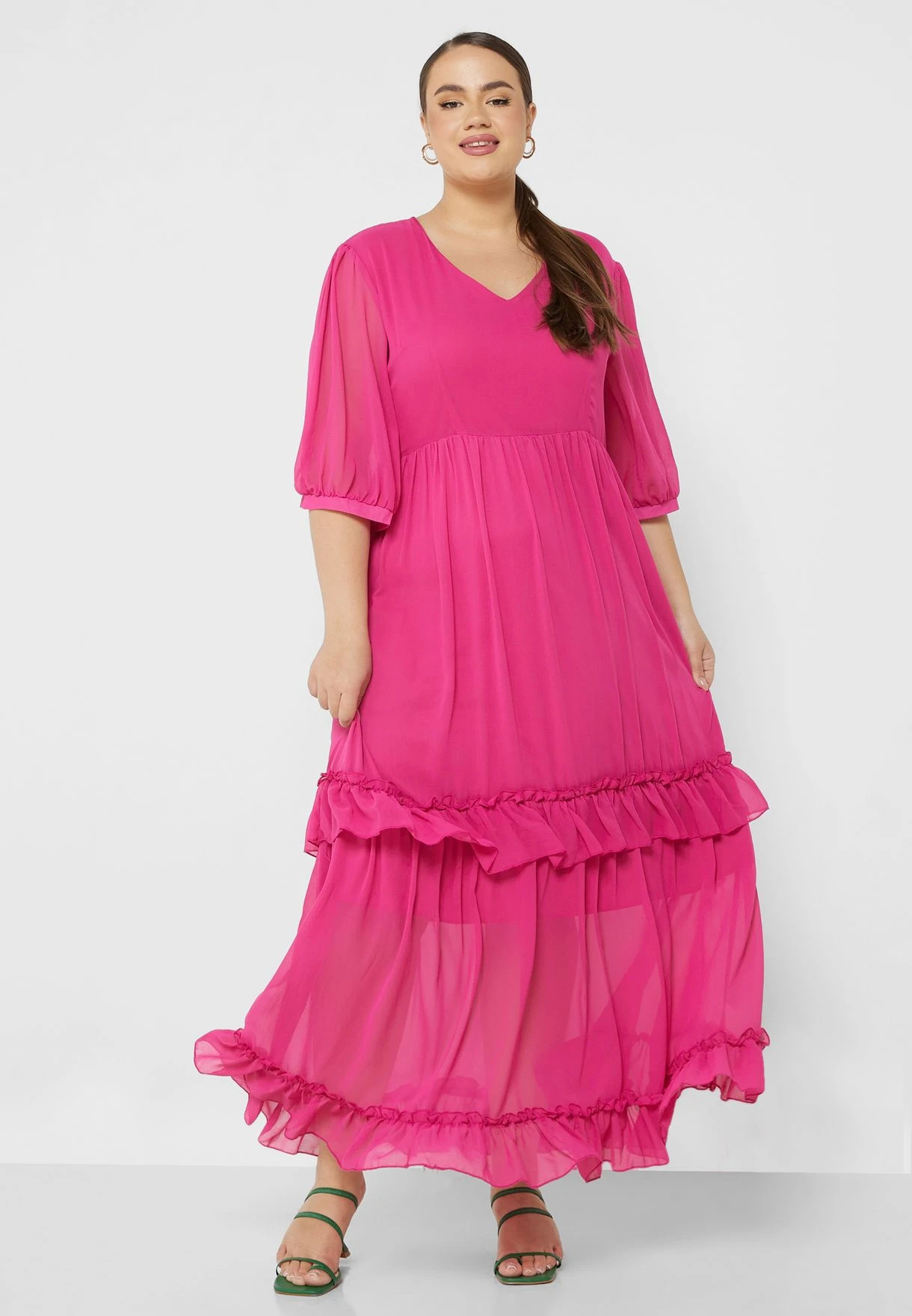 Tiered Mesh Detail Puff Sleeve Dress 4 Tiered Mesh Detail Puff Sleeve Dress - Image 4