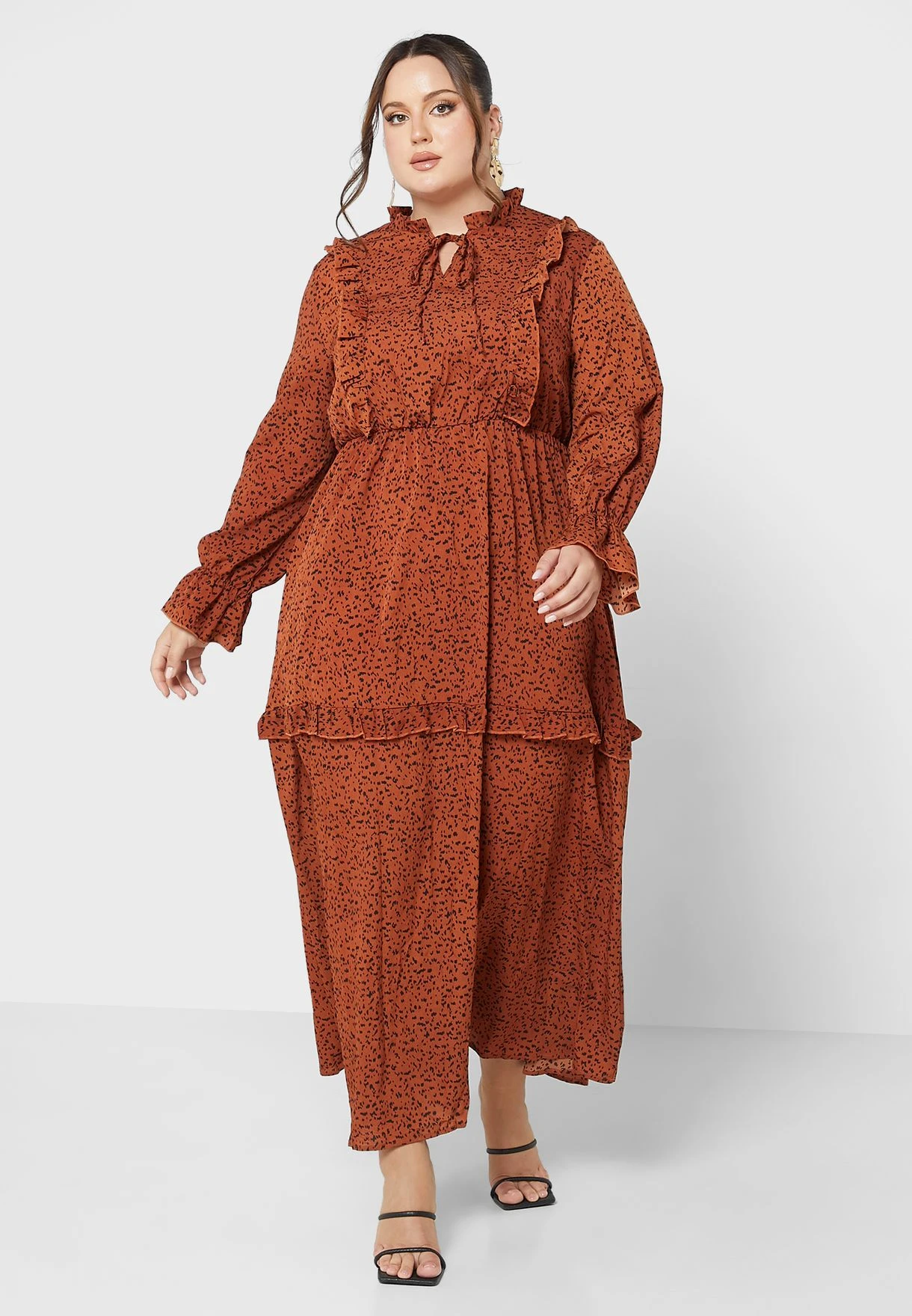 Tie Neck Tiered Frill Detail Dress 4 Tie Neck Tiered Frill Detail Dress - Image 4