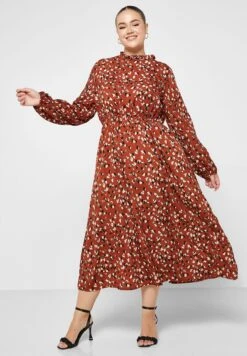 High Neck Puff Sleeve Printed Dress -Silk Bloom Dresses Store 4 zoom desktop 1455