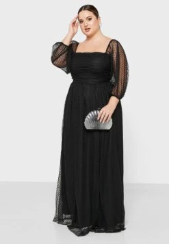Dotted Mesh Overlay Maxi Dress -Silk Bloom Dresses Store 4 zoom desktop 1459