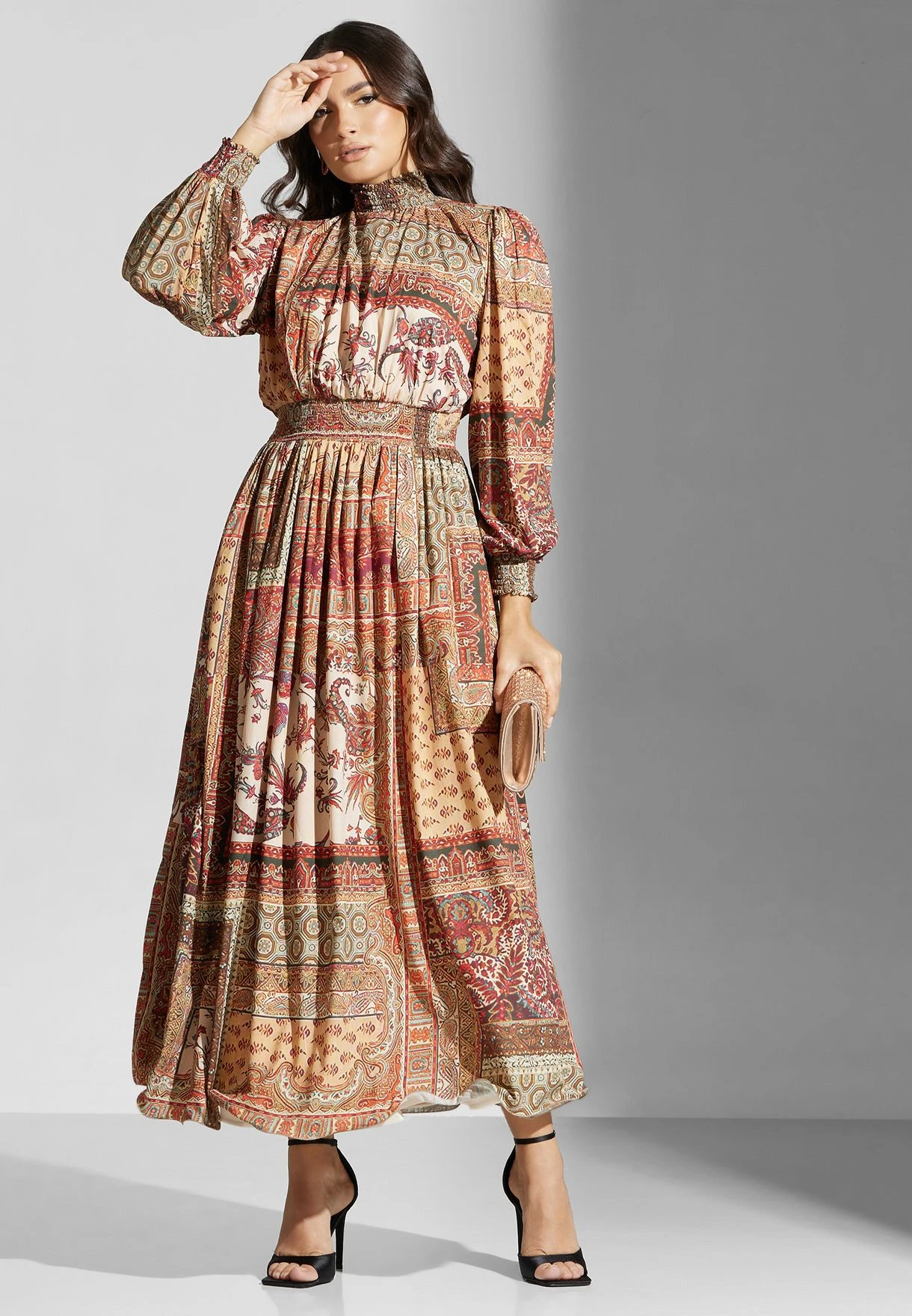 High Neck Tiered Printed Dress 4 High Neck Tiered Printed Dress - Image 4