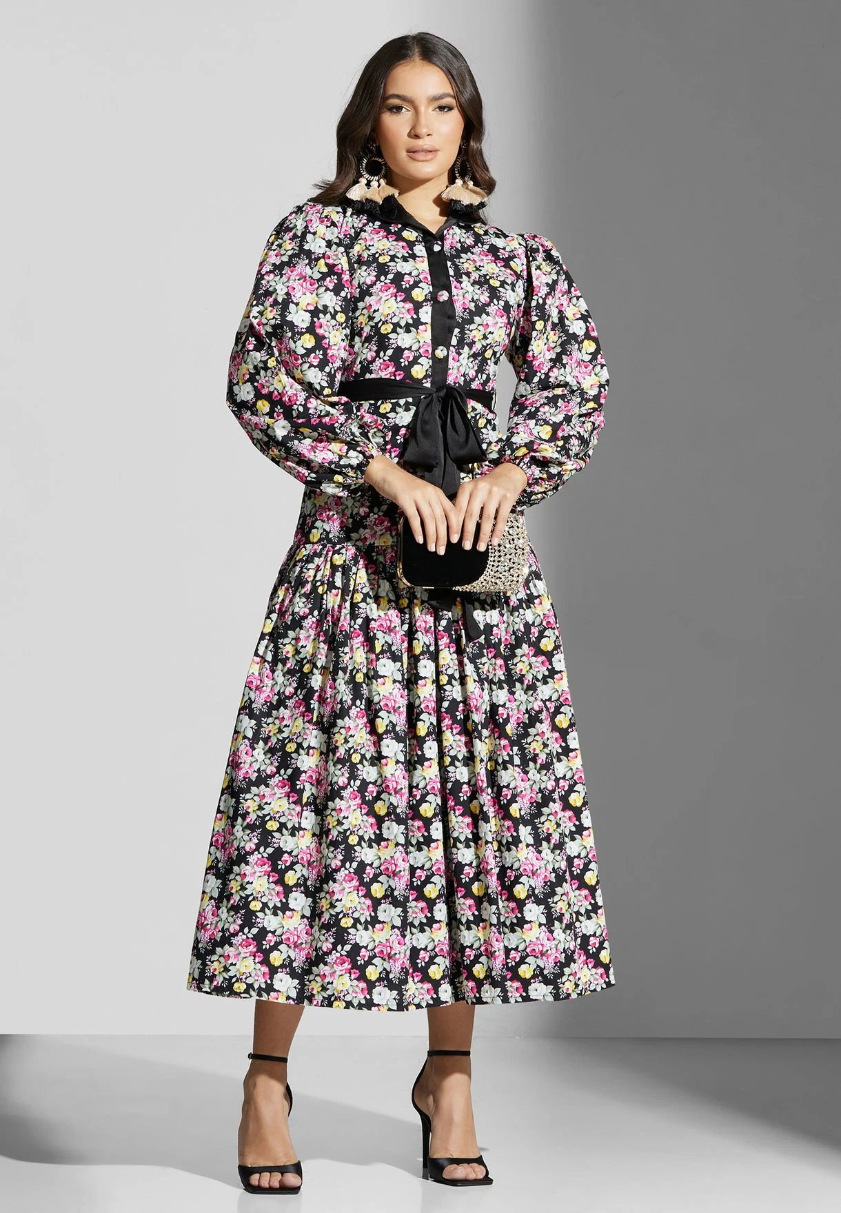 Floral Print Button Puff Sleeve Dress 4 Floral Print Button Puff Sleeve Dress - Image 4