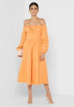 Little Mistress Balloon Sleeve Bardot Pleat Detail Dress -Silk Bloom Dresses Store 4 zoom desktop 1515