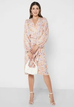 Plunge Floral Print Wrap Dress -Silk Bloom Dresses Store 4 zoom desktop 1521