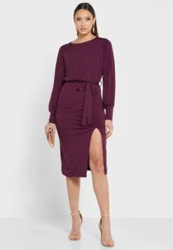 Balloon Sleeve Tie Detail Front Split Dress 7 Balloon Sleeve Tie Detail Front Split Dress -Silk Bloom Dresses Store 4 zoom desktop 1522