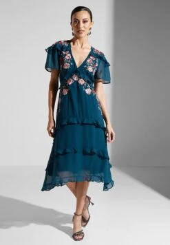 Plunge Neck Embroidered Ruffle Detail Dress -Silk Bloom Dresses Store 4 zoom desktop 1533