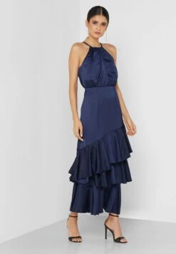Little Mistress Navy Satin Frill Midaxi By Vogue Williams -Silk Bloom Dresses Store 4 zoom desktop 1558