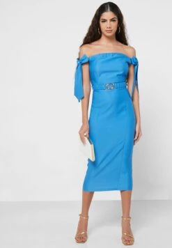 Little Mistress Belted Bardot Tie Sleeve Dress -Silk Bloom Dresses Store 4 zoom desktop 1572