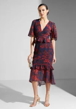 Plunge Neck Ruffle Detail Floral Print Dress -Silk Bloom Dresses Store 4 zoom desktop 1578
