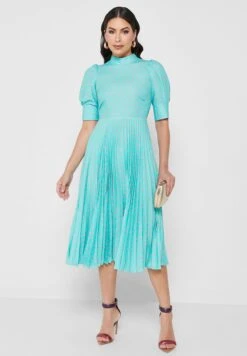 Puff Sleeve Plisse Dress -Silk Bloom Dresses Store 4 zoom desktop 1593