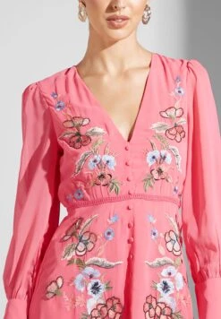 Tie Neck Embroidered Button Detail Dress -Silk Bloom Dresses Store 4 zoom desktop 1594