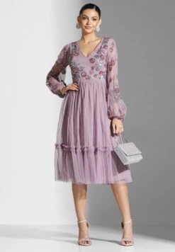 Floral Embroidered Plisse Dress -Silk Bloom Dresses Store 4 zoom desktop 1600