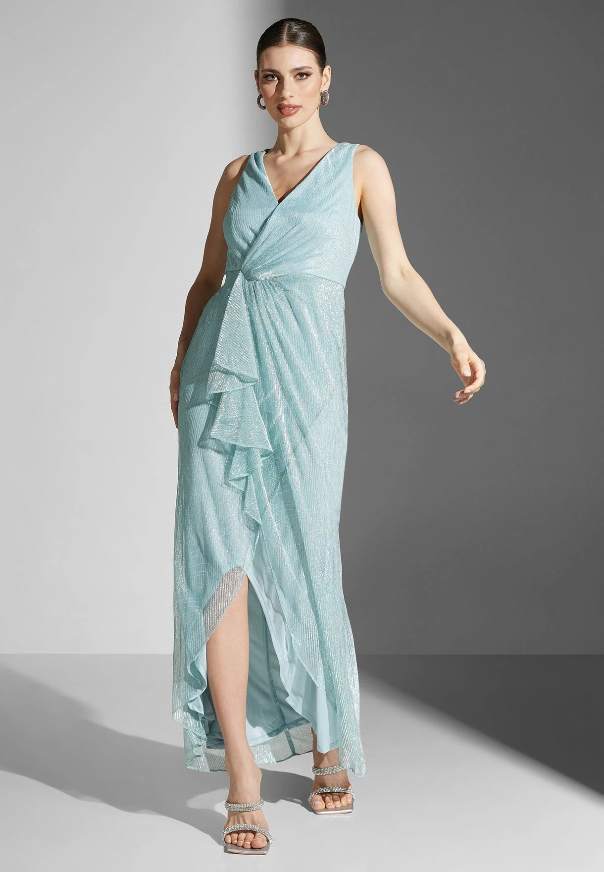 Adrianna Papell Surplice Neck Waterfall Trim Dress 1 Adrianna Papell Surplice Neck Waterfall Trim Dress