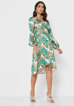 V-Neck Printed Wrap Dress -Silk Bloom Dresses Store 4 zoom desktop 1609
