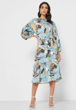 Pleat Detail Printed Dress -Silk Bloom Dresses Store 4 zoom desktop 1613