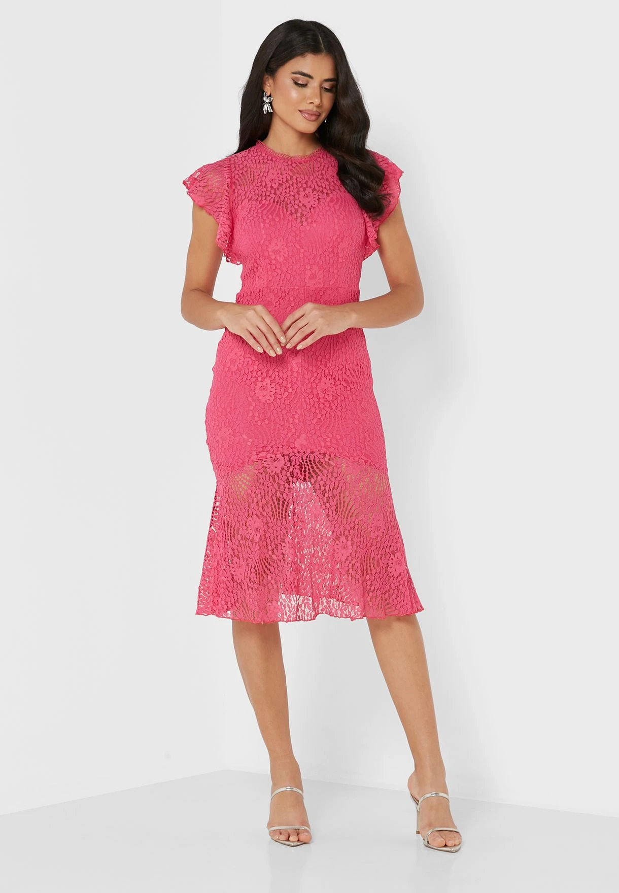 Little Mistress Flutter Sleeve Lace Insert Dress 4 Little Mistress Flutter Sleeve Lace Insert Dress - Image 4