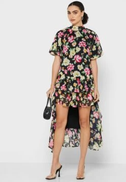 Large Floral Print High Low Midi Dress -Silk Bloom Dresses Store 4 zoom desktop 1637