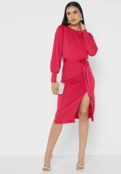 Balloon Sleeve Tie Detail Front Split Dress 7 Balloon Sleeve Tie Detail Front Split Dress -Silk Bloom Dresses Store 4 zoom desktop 1639