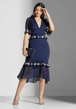 Embroidered Ruffle Hem Back Cut Dress -Silk Bloom Dresses Store 4 zoom desktop 1646