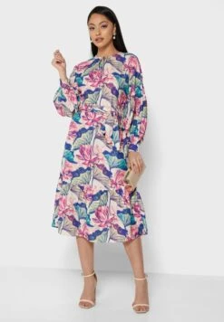 Pleat Detail Printed Dress -Silk Bloom Dresses Store 4 zoom desktop 1665