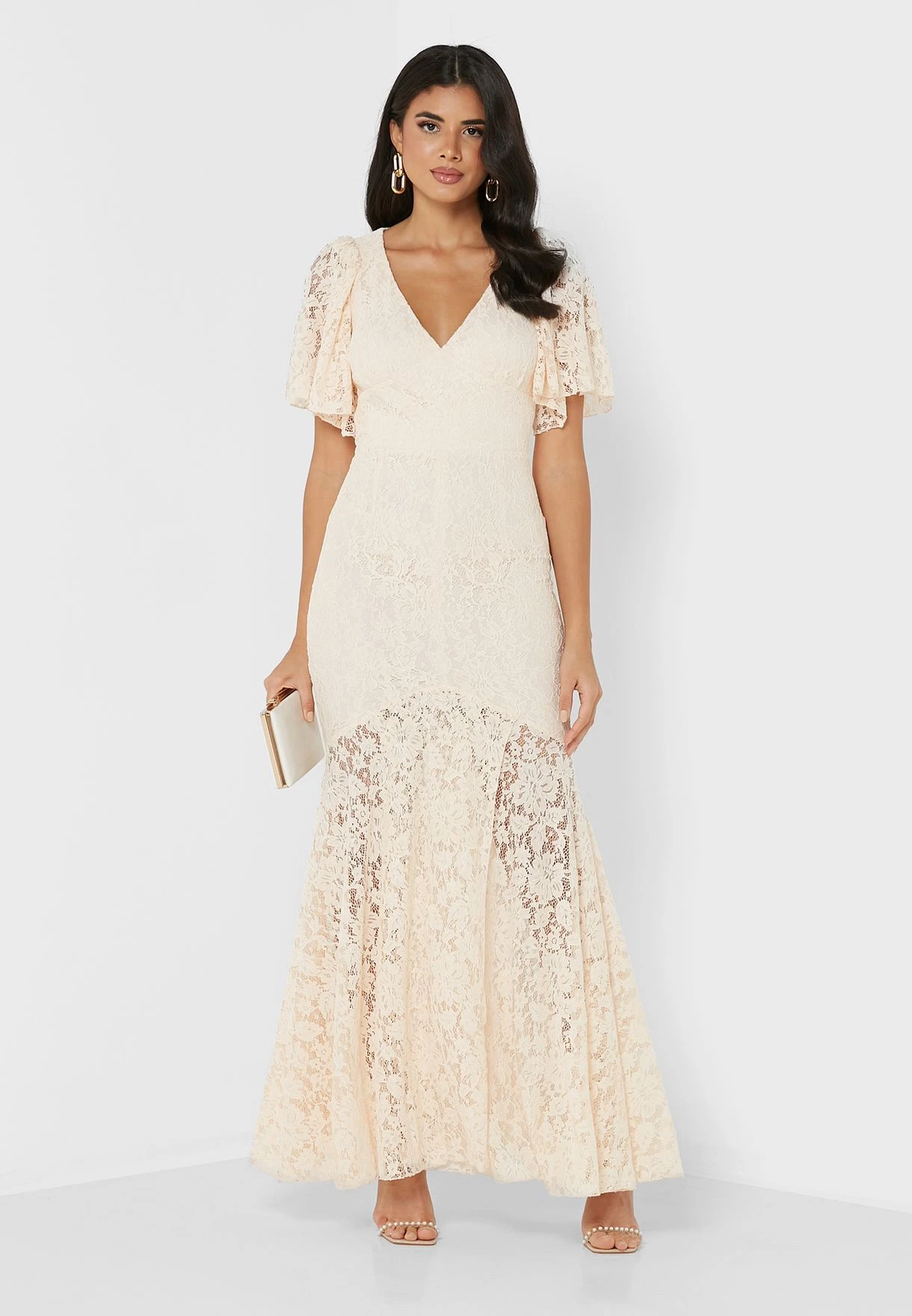 Little Mistress Surplice Lace Trim Ruffle Hem Dress 4 Little Mistress Surplice Lace Trim Ruffle Hem Dress - Image 4