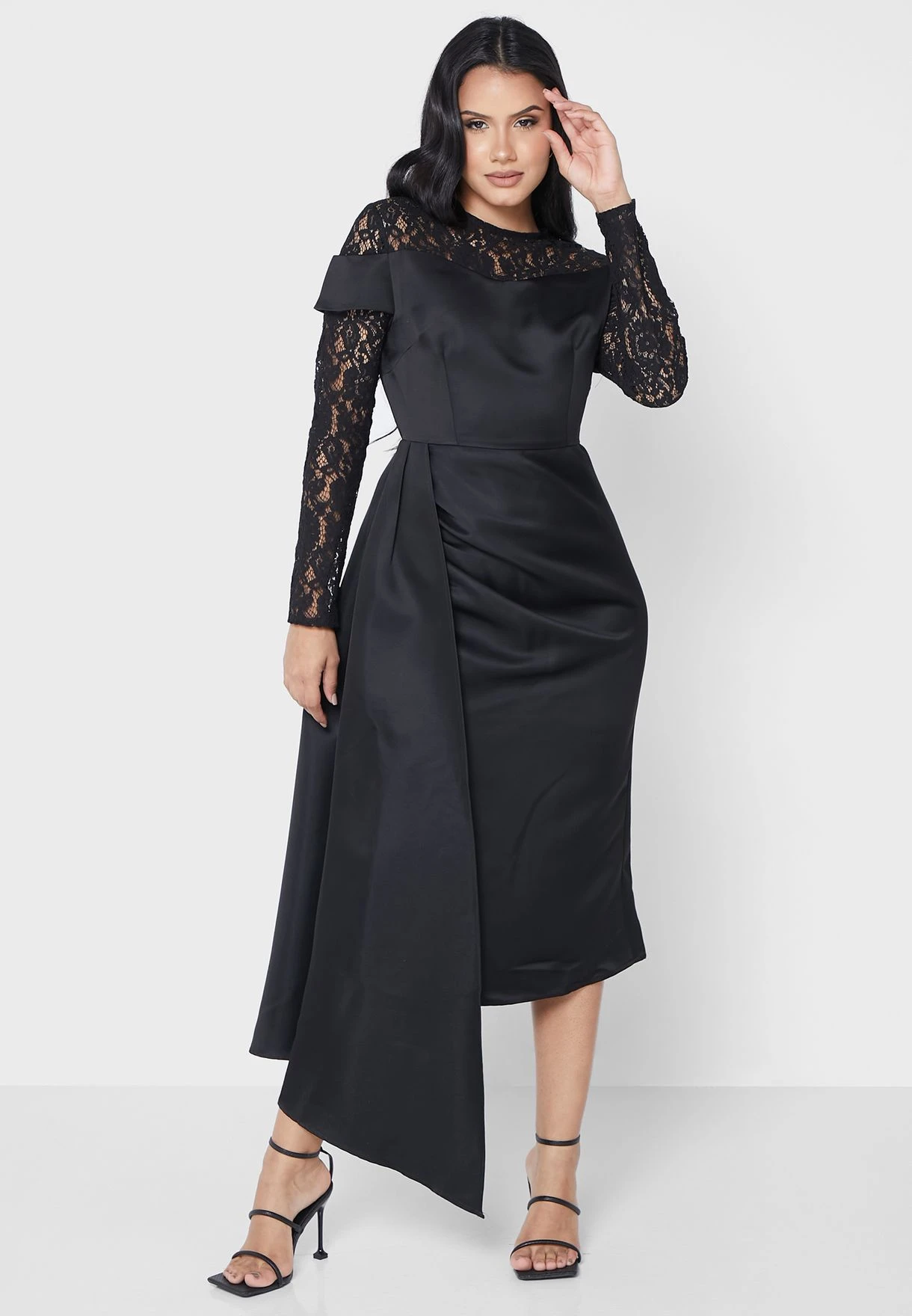 Side Split Mesh Insert Drape Detail Dress 4 Side Split Mesh Insert Drape Detail Dress - Image 4